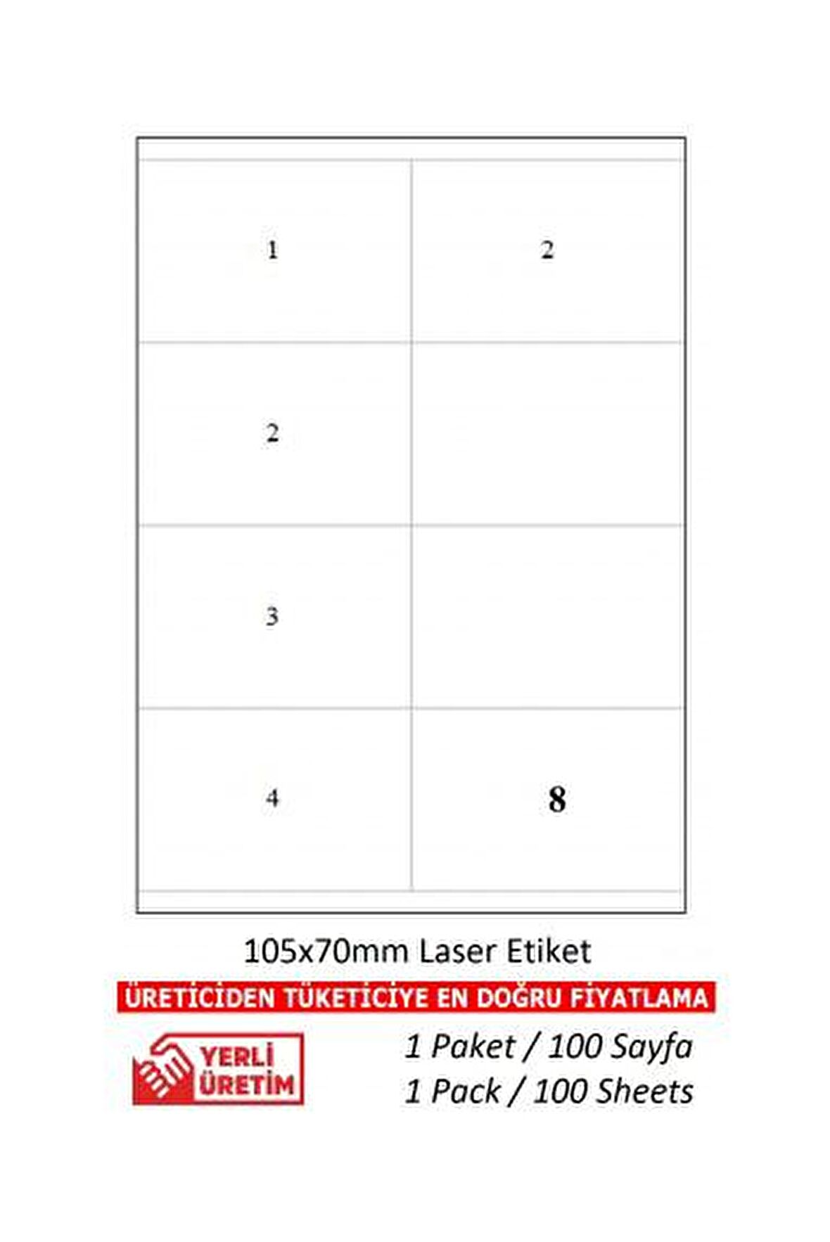 A1Etiket Tw-2208 Ebat 105 x 70 Lazer Etiket  1 A4 Sayfada 8 Etiket